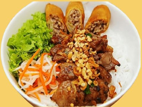 Rice Vermicelli with Grilled Pork or Stir-fried Pork & Spring Rolls (Bún thịt nướng / Bún thịt xào chả giò)